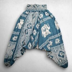 Bangkok Pants Elephant Harem Pants Unisex One Size Teal Blue Green Boho Yoga Y2K